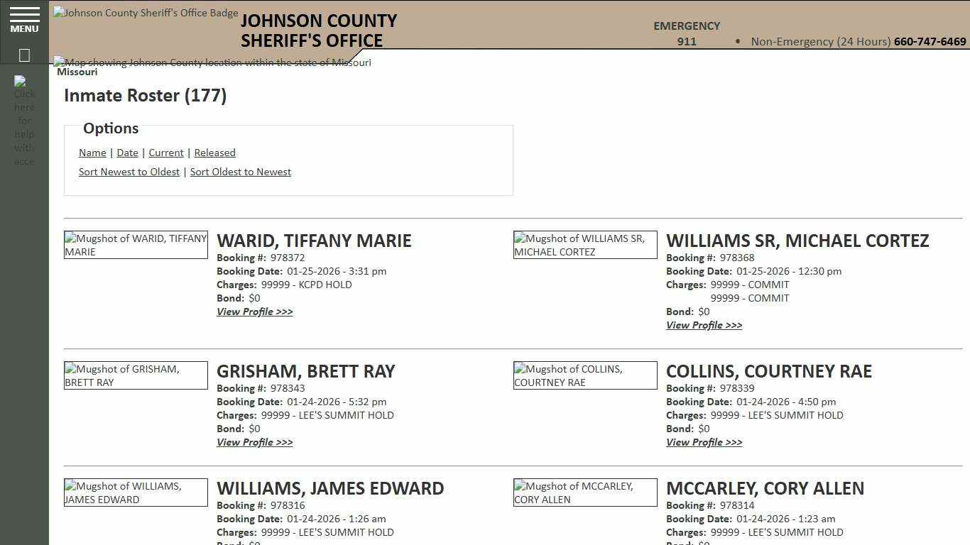 Inmate Roster - Current Inmates Booking Date Descending - Johnson County Sheriff MO